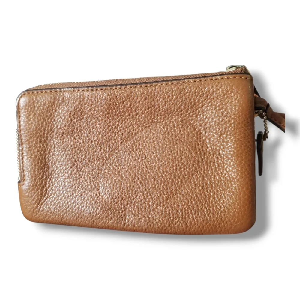 Coach Corner Zip Saddle Brown Pebbled Leather Wristlet - Picture 5 of 12